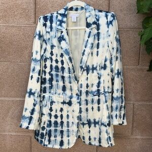 EUC House of Harlow 1960 Satin Tie Dye Blazer Top Jacket Small 80’s Blue Cream